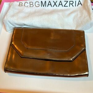 BCBG Vegan leather Bronze clutch with dust bag